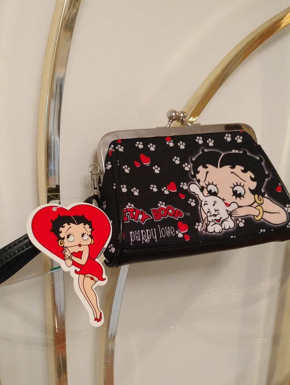 Betty Boop Black Crossbody Kiss-Lock Bag with Red and White Accents